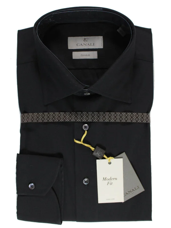 Canali Shirt Black Stretch - Modern Fit 43 -17 SALE