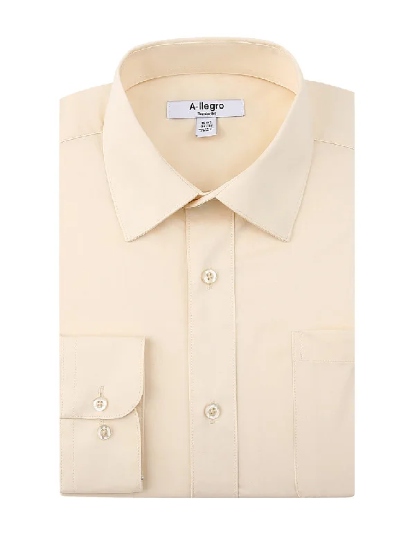 Classic Regular Fit Cotton Convertible Cuff Dress Shirt In Beige