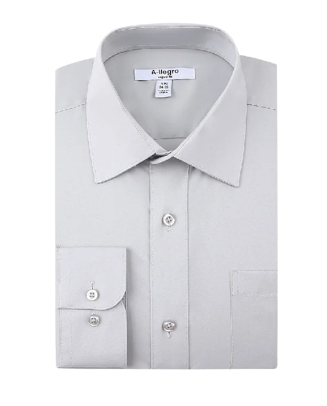 Classic Regular Fit Cotton Convertible Cuff Dress Shirt In Gray