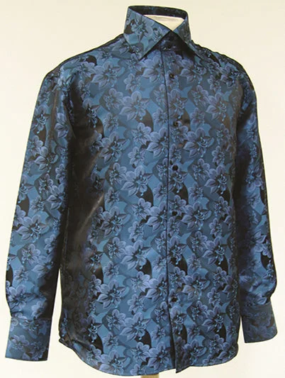 Dress Shirt Regular Fit Floral Design In Teal