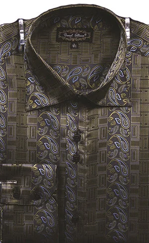 Dress Shirt Regular Fit Paisley And Check Design In Olive