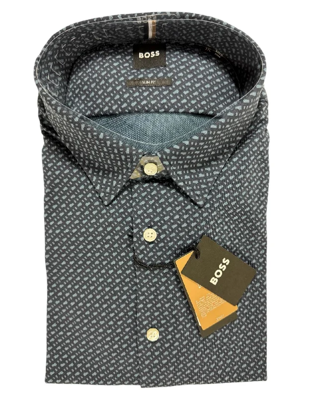 Hugo Boss Shirt Midnight Gray Pattern XXL Slim Fit