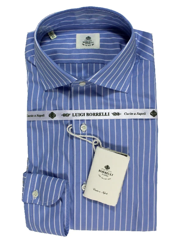 Luigi Borrelli Dress Shirt Blue White Stripes 41 - 16 Sartorial