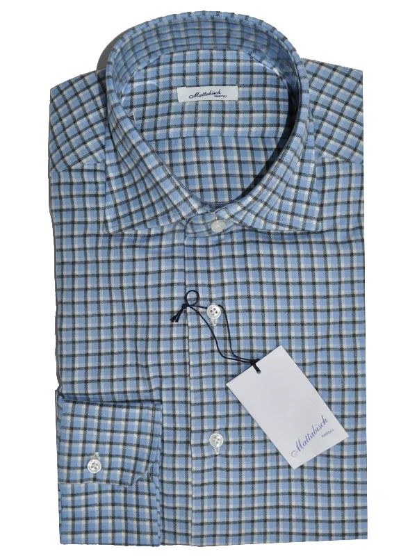 Mattabisch Shirt Blue Black White Check Design - Flannel Cotton 40 - 15 3/4 REDUCED - SALE