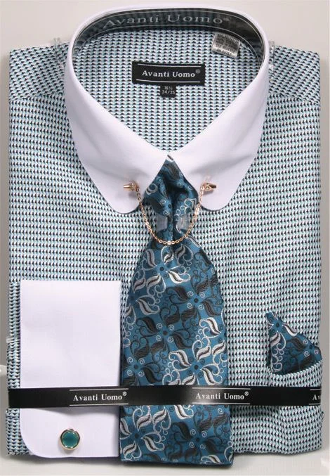 Men's Regular Fit French Cuff Shirt Set in Turquoise