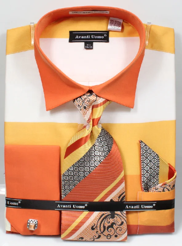 French Cuff Shirt in Yellow with Tie, Cuff Links, and Pocket Square