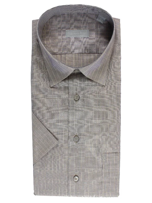 Stefano Ricci Short Sleeve Shirt Lavender Windowpane Design 43 - 17 SALE