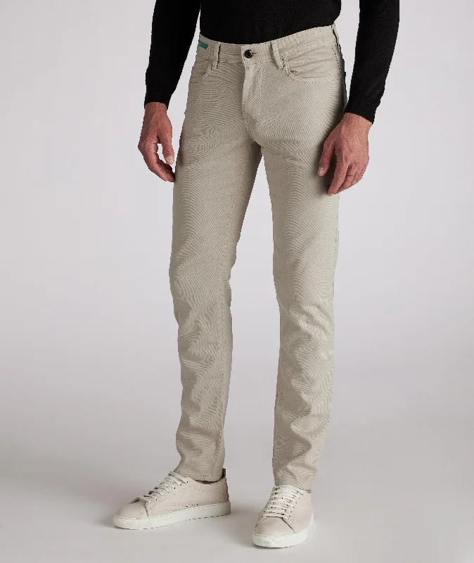 Beige Stretch Cotton Slim Fit Pants - Re-Hash