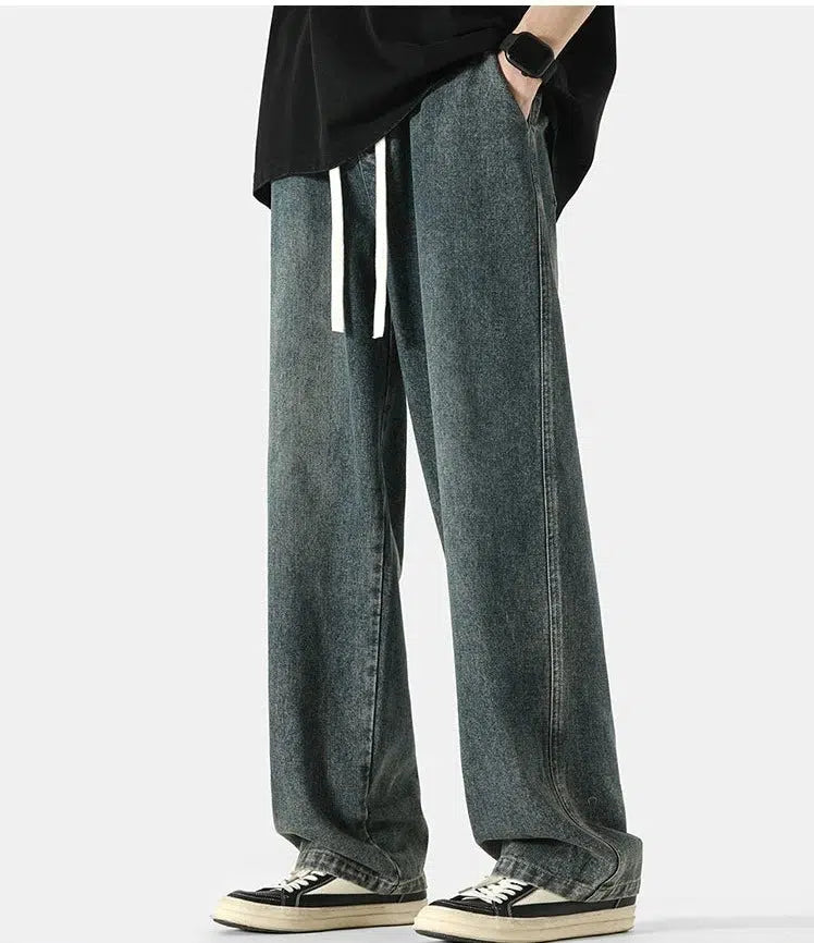 Drawstring Washed Straight-leg Jeans