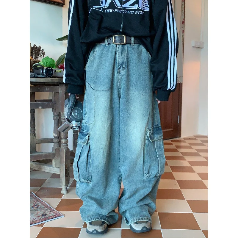 Retro Large Pocket Denim Overalls