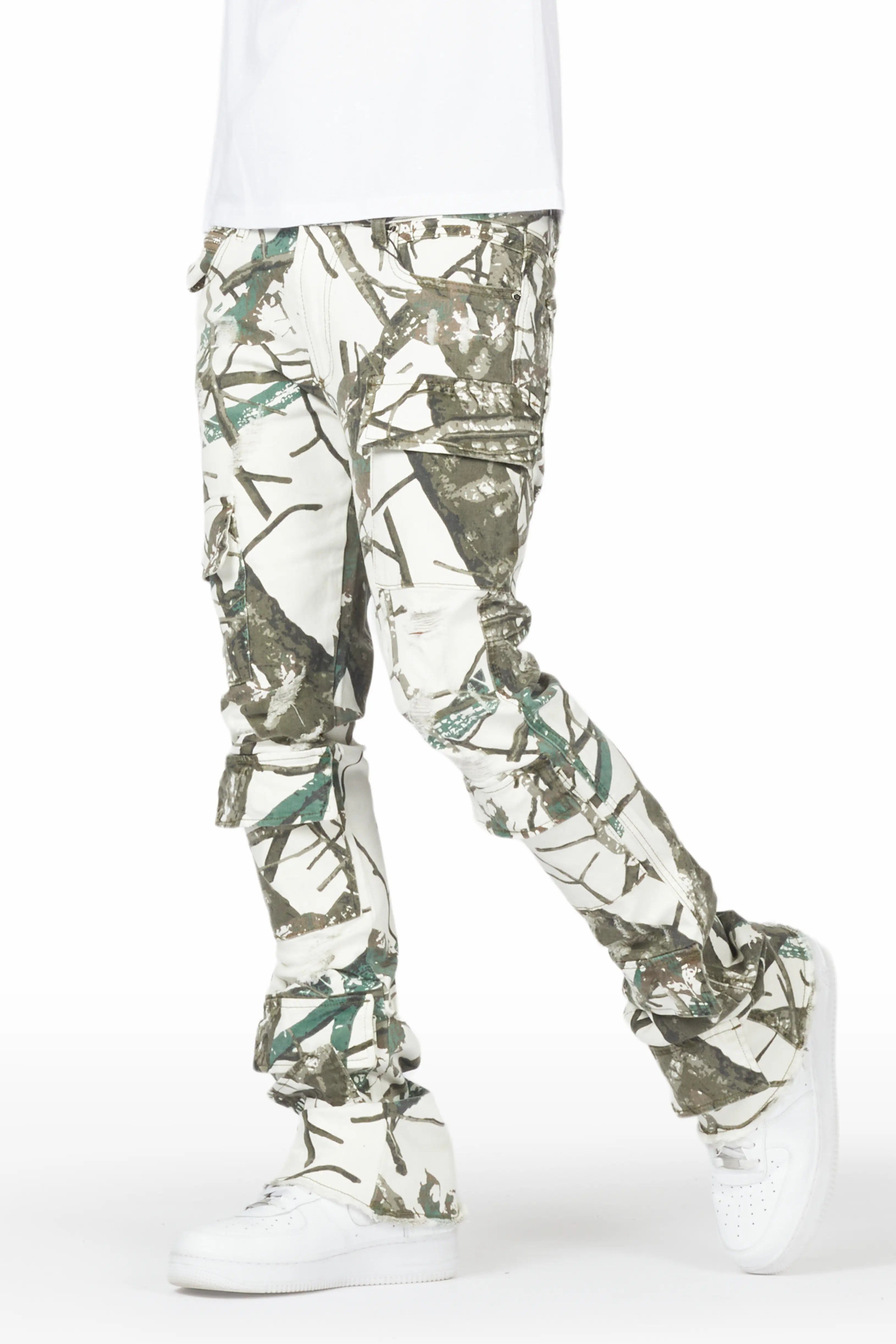 Zander White Tree Camo Stacked Flare Cargo Jean