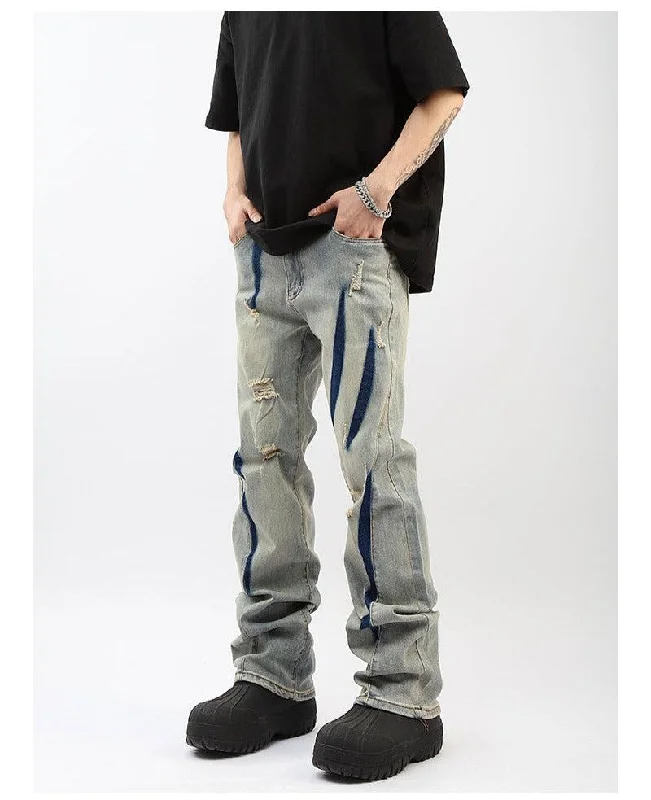 Straight-leg Ripped Denim Flared Pants