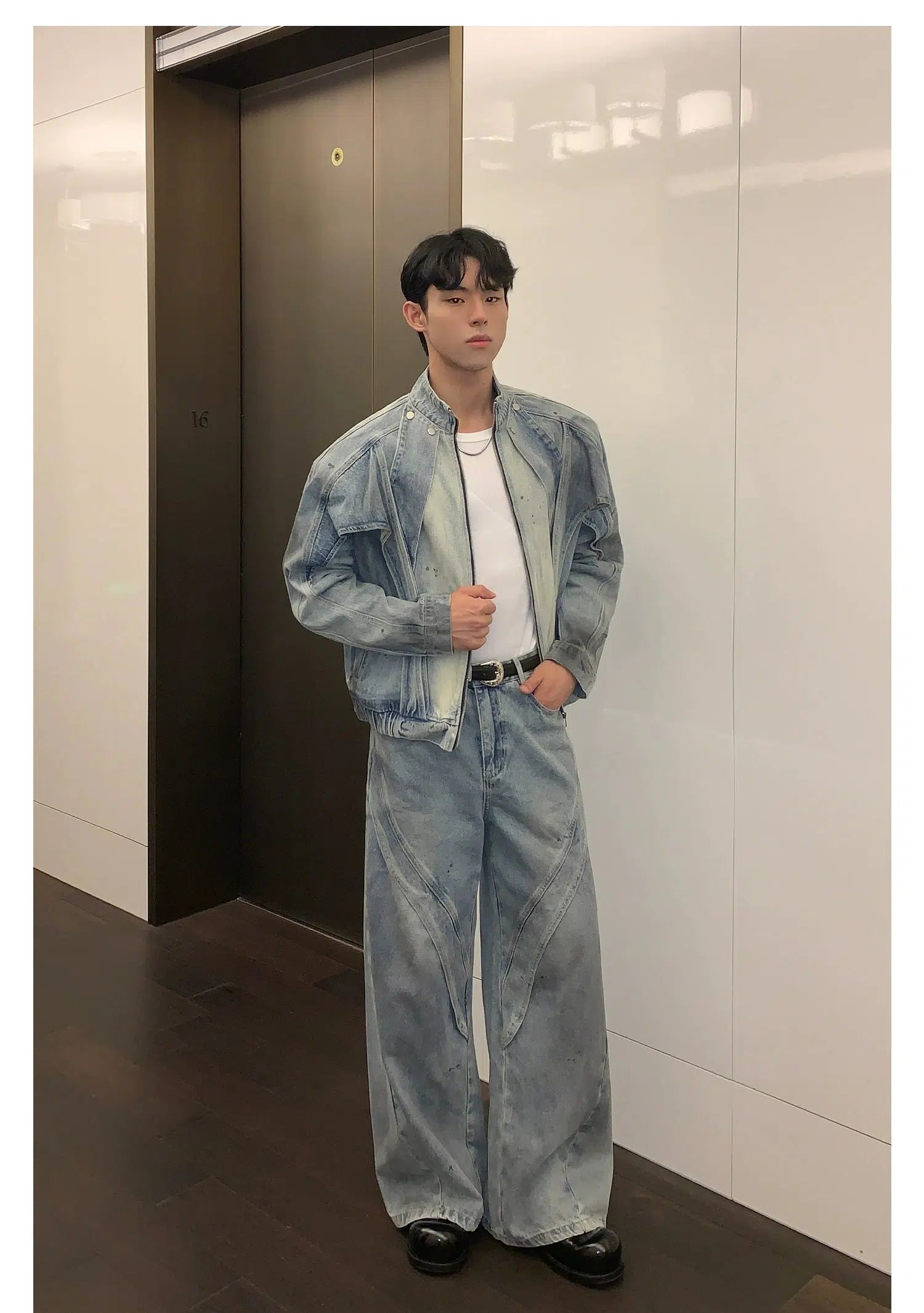 Gradient Stand Collar Jacket Jeans Set