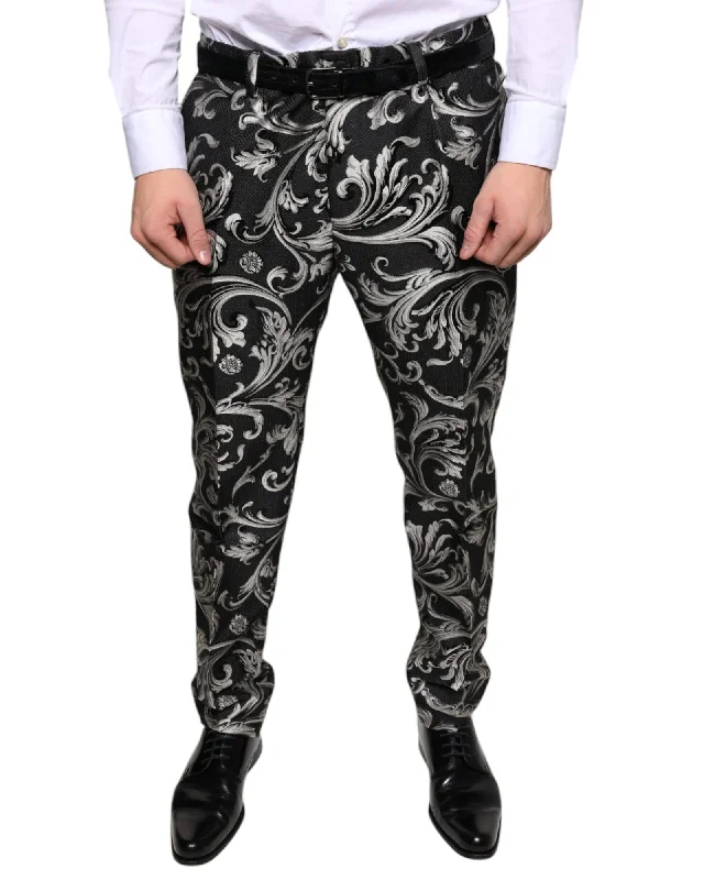 Dolce & Gabbana Jacquard Skinny Dress Pants with Logo Details