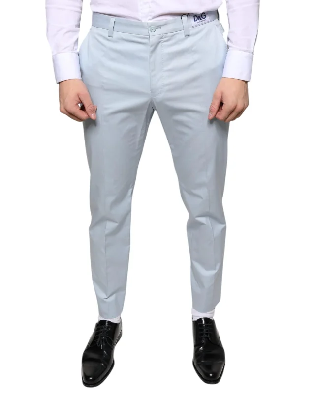 Dolce & Gabbana Skinny Cotton Blend Dress Pants with Logo Details