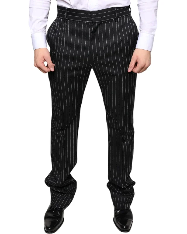 Dolce & Gabbana Stripes Skinny Dress Pants with Zipper and Button Closure