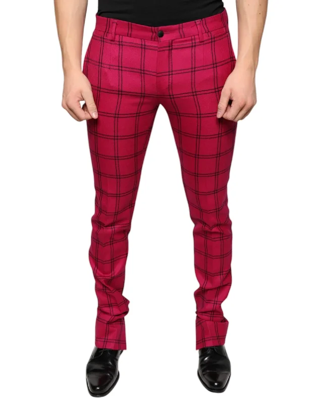 Dolce & Gabbana Checkered Wool Skinny Pants with Button Closure