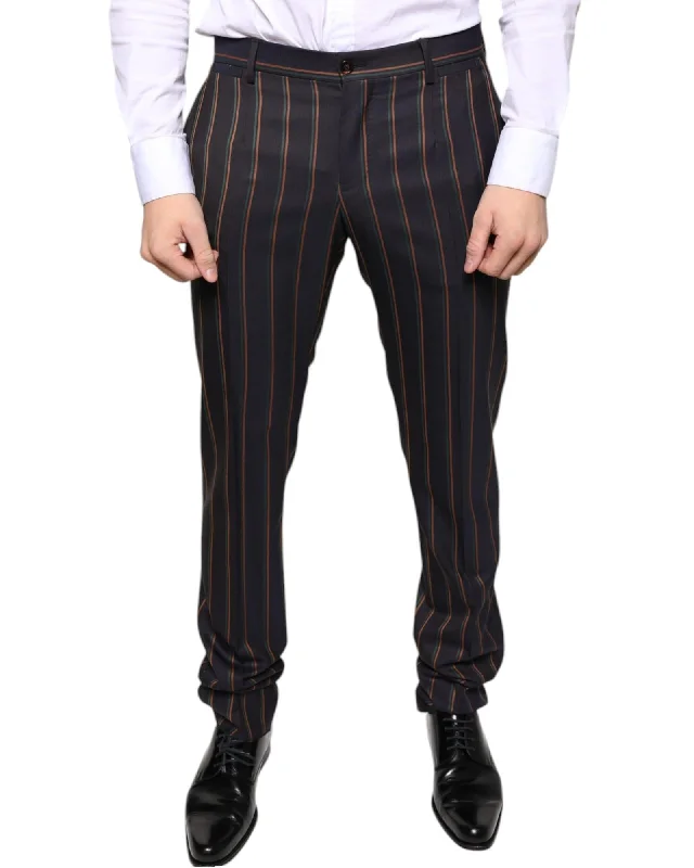 Dolce & Gabbana Striped Wool Dress Pants with Regular Fit and Logo Details