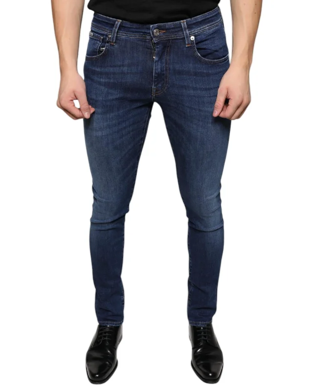 Dolce & Gabbana Cotton Stretch Skinny Denim Jeans with Logo Details and Zipper/Button Closure