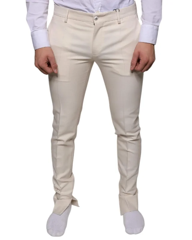 Leisure Sports Dolce & Gabbana Wool Skinny Chino Pants with Logo Details