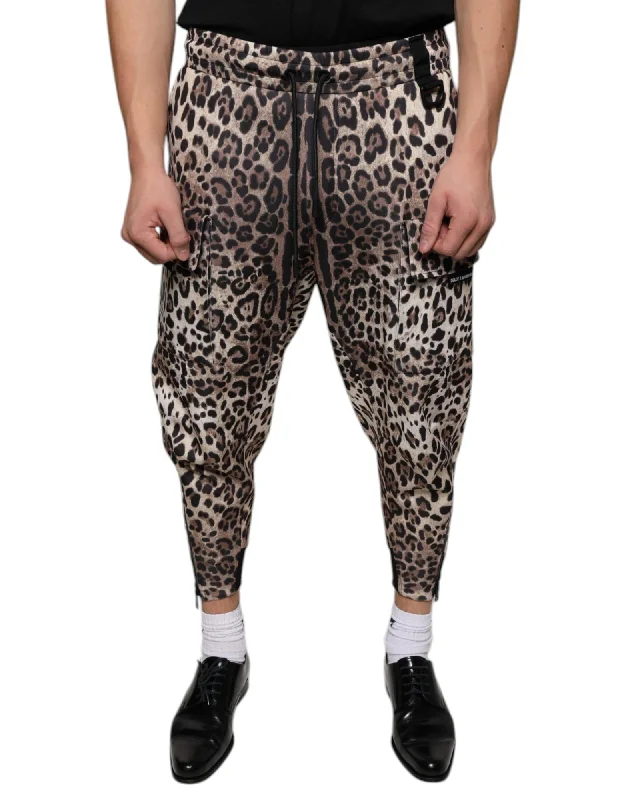 Dolce & Gabbana Leopard Print Polyester Jogger Pants with Drawstring Closure