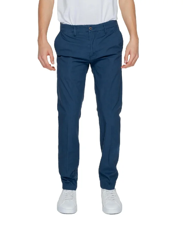 Borghese  Mens Cotton Stretch Flat Front Casual Pants Blue