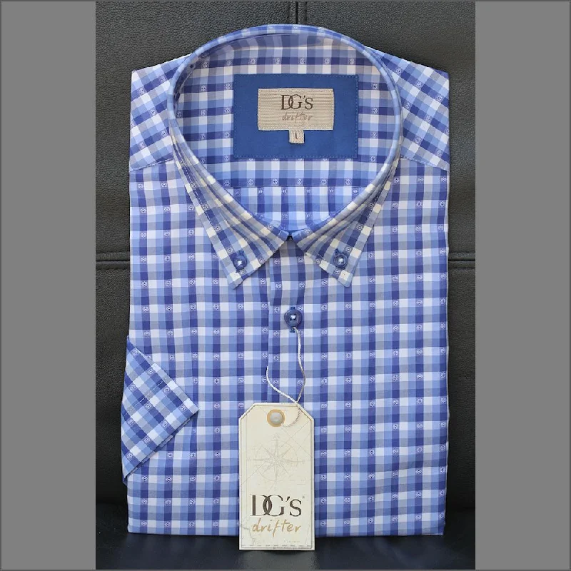 Drifter Ivano Blue/White Check Short Sleeve Shirt+