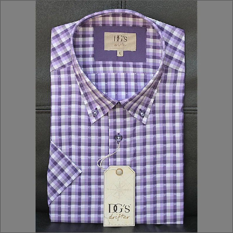 Drifter Ivano Purple/White Check Short Sleeve Shirt+