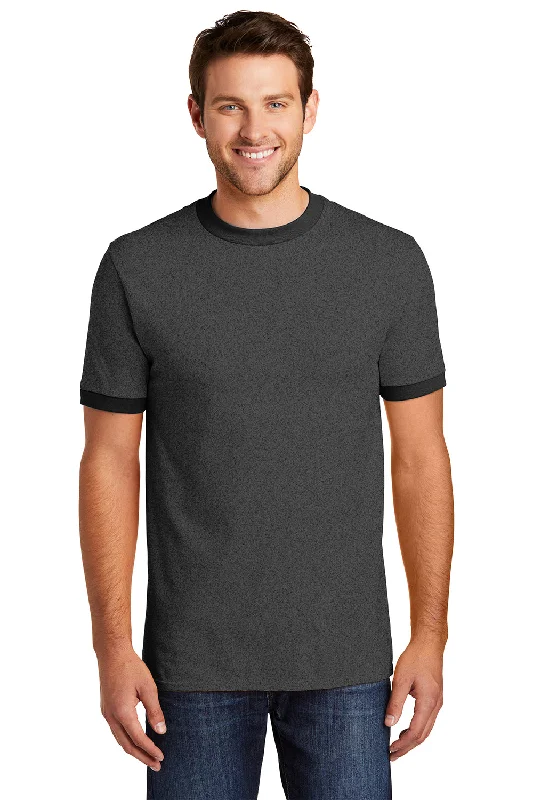 Port & Company Mens Core Ringer Short Sleeve Crewneck T-Shirt - Heather Dark Grey/Jet Black