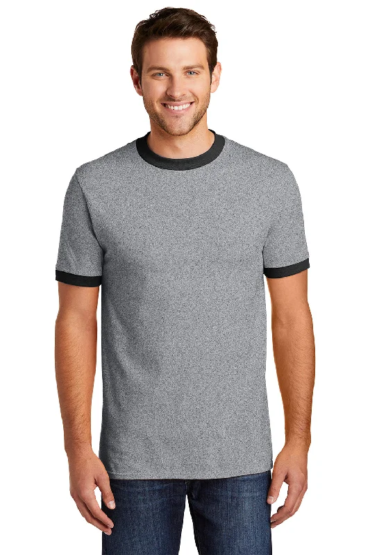 Port & Company Mens Core Ringer Short Sleeve Crewneck T-Shirt - Heather Grey/Jet Black