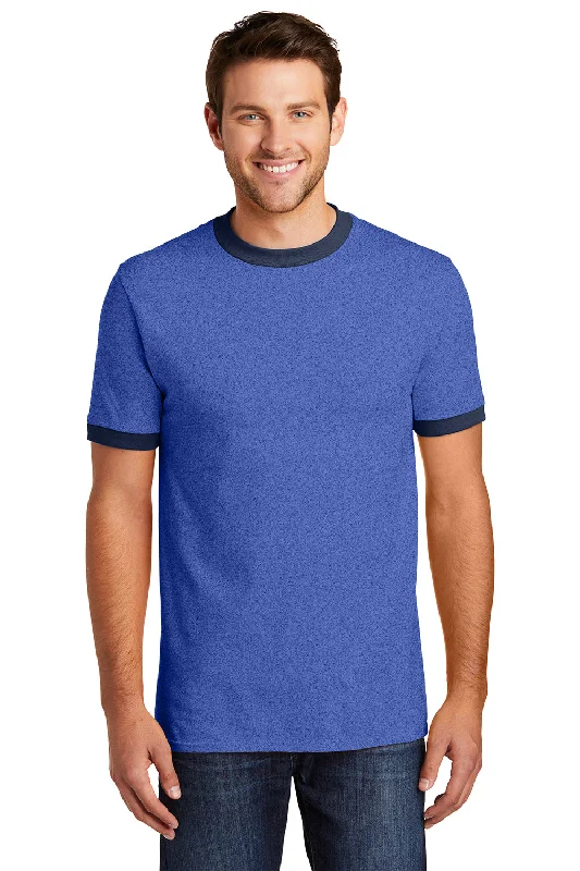 Port & Company Mens Core Ringer Short Sleeve Crewneck T-Shirt - Heather Royal Blue/Navy Blue