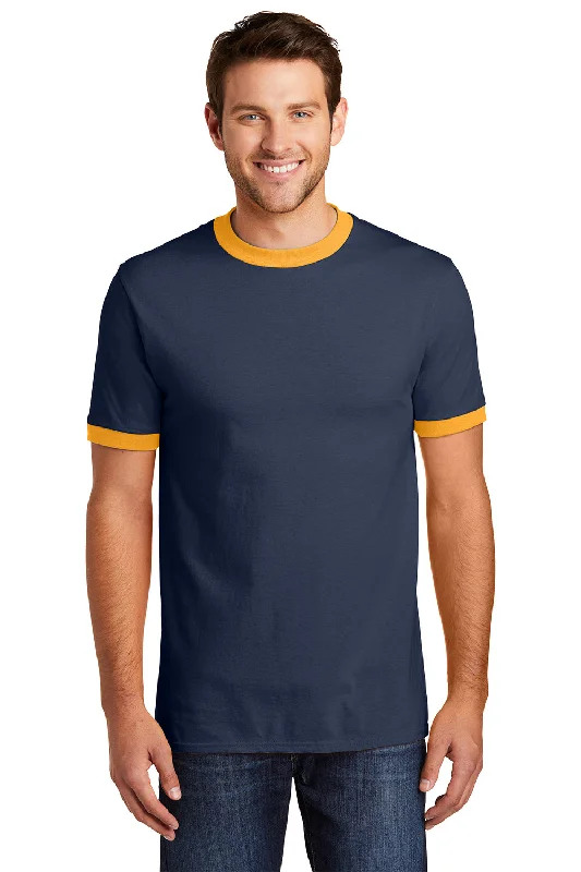 Port & Company Mens Core Ringer Short Sleeve Crewneck T-Shirt - Navy Blue/Gold