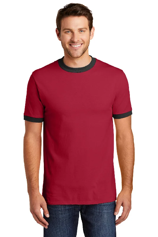 Port & Company Mens Core Ringer Short Sleeve Crewneck T-Shirt - Red/Jet Black