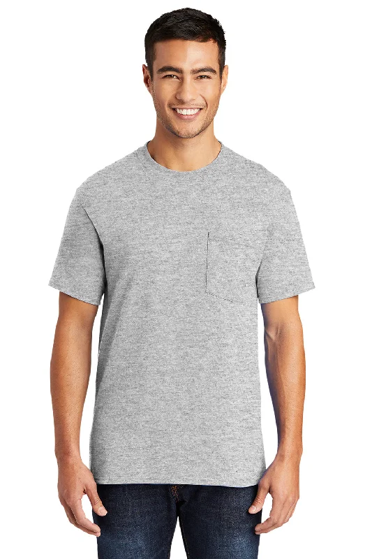 Port & Company Mens Core Short Sleeve Crewneck T-Shirt w/ Pocket - Ash Grey