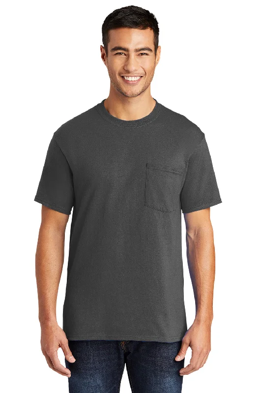 Port & Company Mens Core Short Sleeve Crewneck T-Shirt w/ Pocket - Charcoal Grey