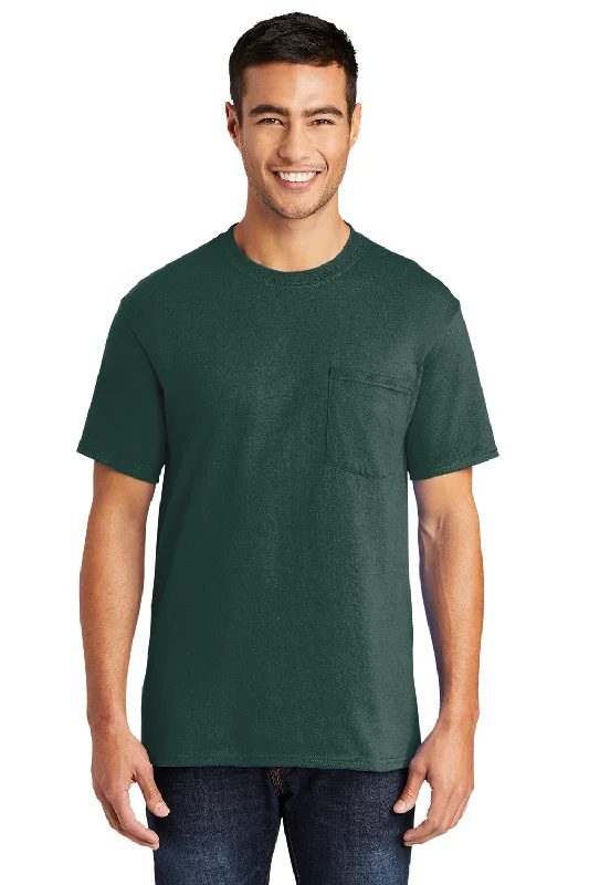 Port & Company Mens Core Short Sleeve Crewneck T-Shirt w/ Pocket - Dark Green