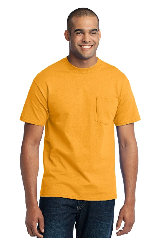 Port & Company Mens Core Short Sleeve Crewneck T-Shirt w/ Pocket - Gold - Closeout