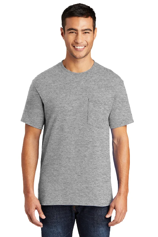 Port & Company Mens Core Short Sleeve Crewneck T-Shirt w/ Pocket - Heather Grey