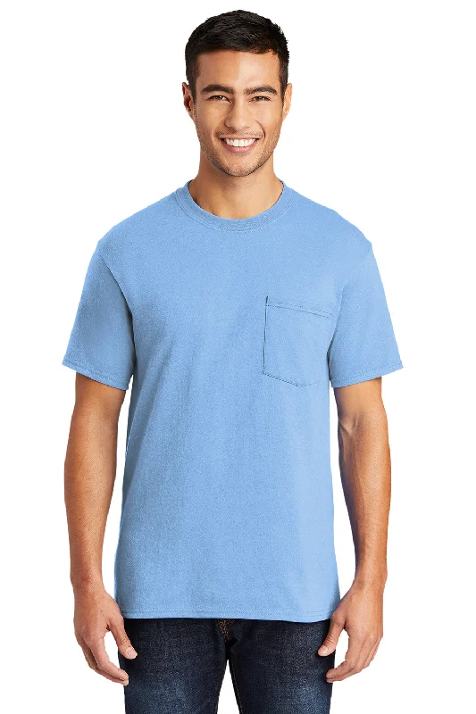 Port & Company Mens Core Short Sleeve Crewneck T-Shirt w/ Pocket - Light Blue