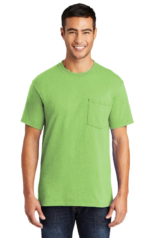 Port & Company Mens Core Short Sleeve Crewneck T-Shirt w/ Pocket - Lime Green