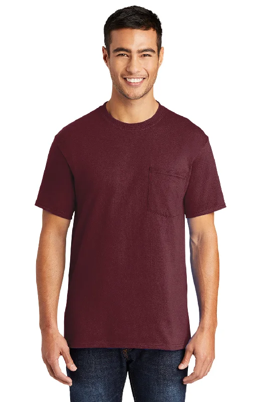 Port & Company Mens Core Short Sleeve Crewneck T-Shirt w/ Pocket - Athletic Maroon