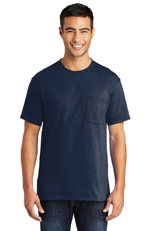 Port & Company Mens Core Short Sleeve Crewneck T-Shirt w/ Pocket - Navy Blue