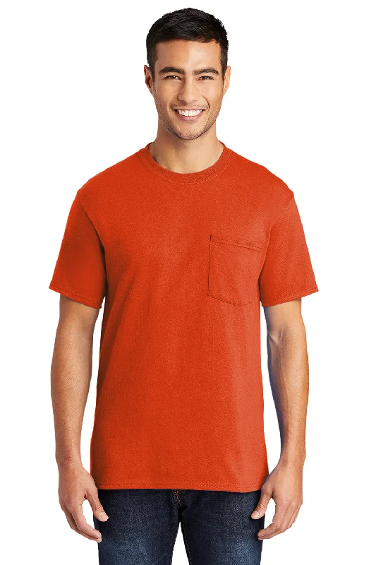 Port & Company Mens Core Short Sleeve Crewneck T-Shirt w/ Pocket - Orange