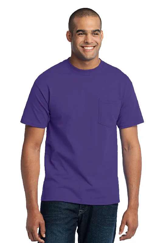 Port & Company Mens Core Short Sleeve Crewneck T-Shirt w/ Pocket - Purple - Closeout