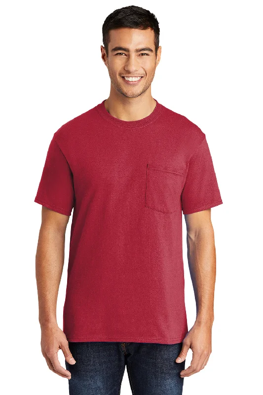 Port & Company Mens Core Short Sleeve Crewneck T-Shirt w/ Pocket - Red