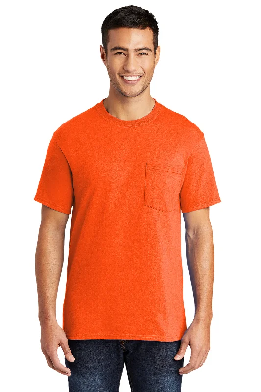 Port & Company Mens Core Short Sleeve Crewneck T-Shirt w/ Pocket - Safety Orange