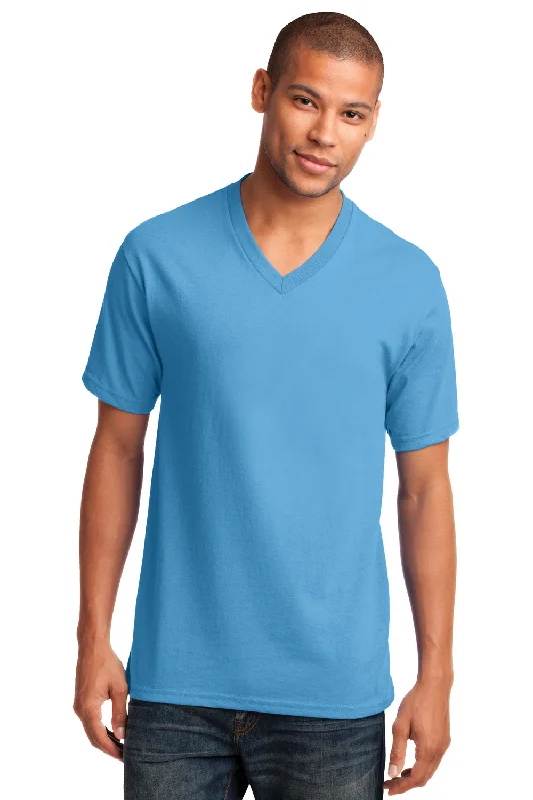 Port & Company Mens Core Short Sleeve V-Neck T-Shirt - Aquatic Blue