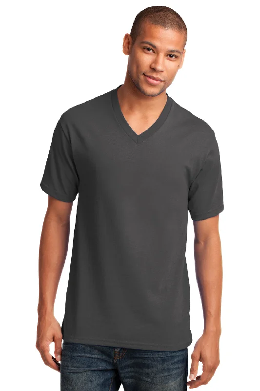 Port & Company Mens Core Short Sleeve V-Neck T-Shirt - Charcoal Grey