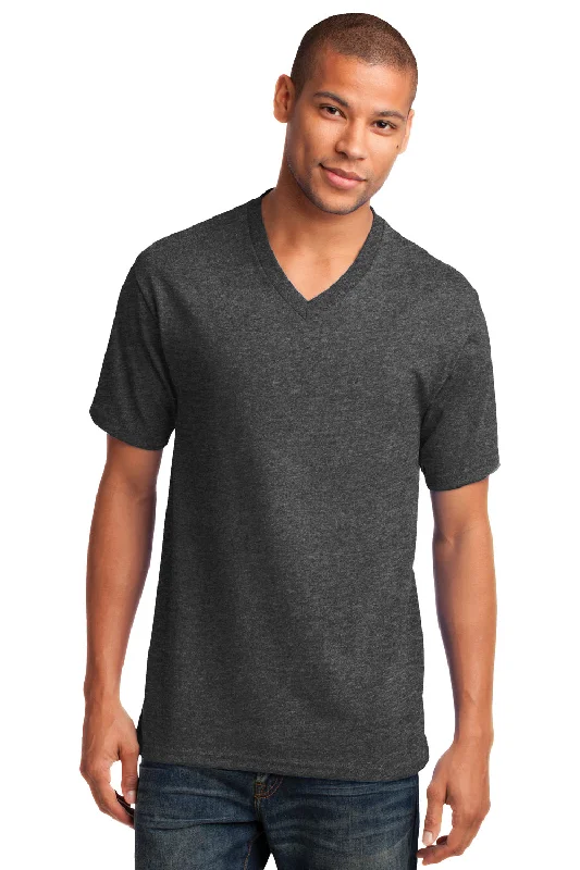 Port & Company Mens Core Short Sleeve V-Neck T-Shirt - Heather Dark Grey