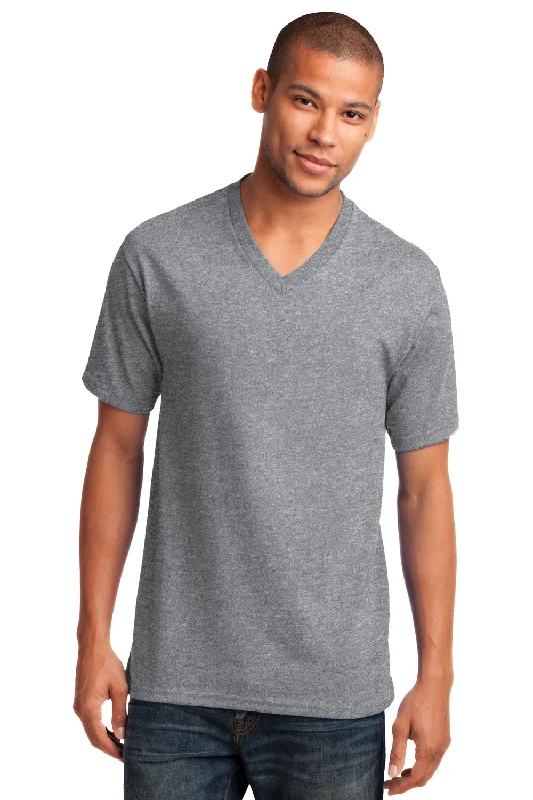 Port & Company Mens Core Short Sleeve V-Neck T-Shirt - Heather Grey